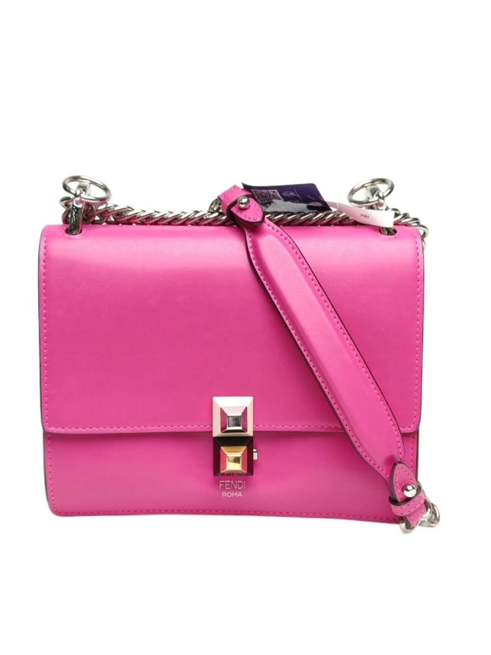 FENDI Rose Red Kan I Fuchsia Calfskin Crossbody Bag